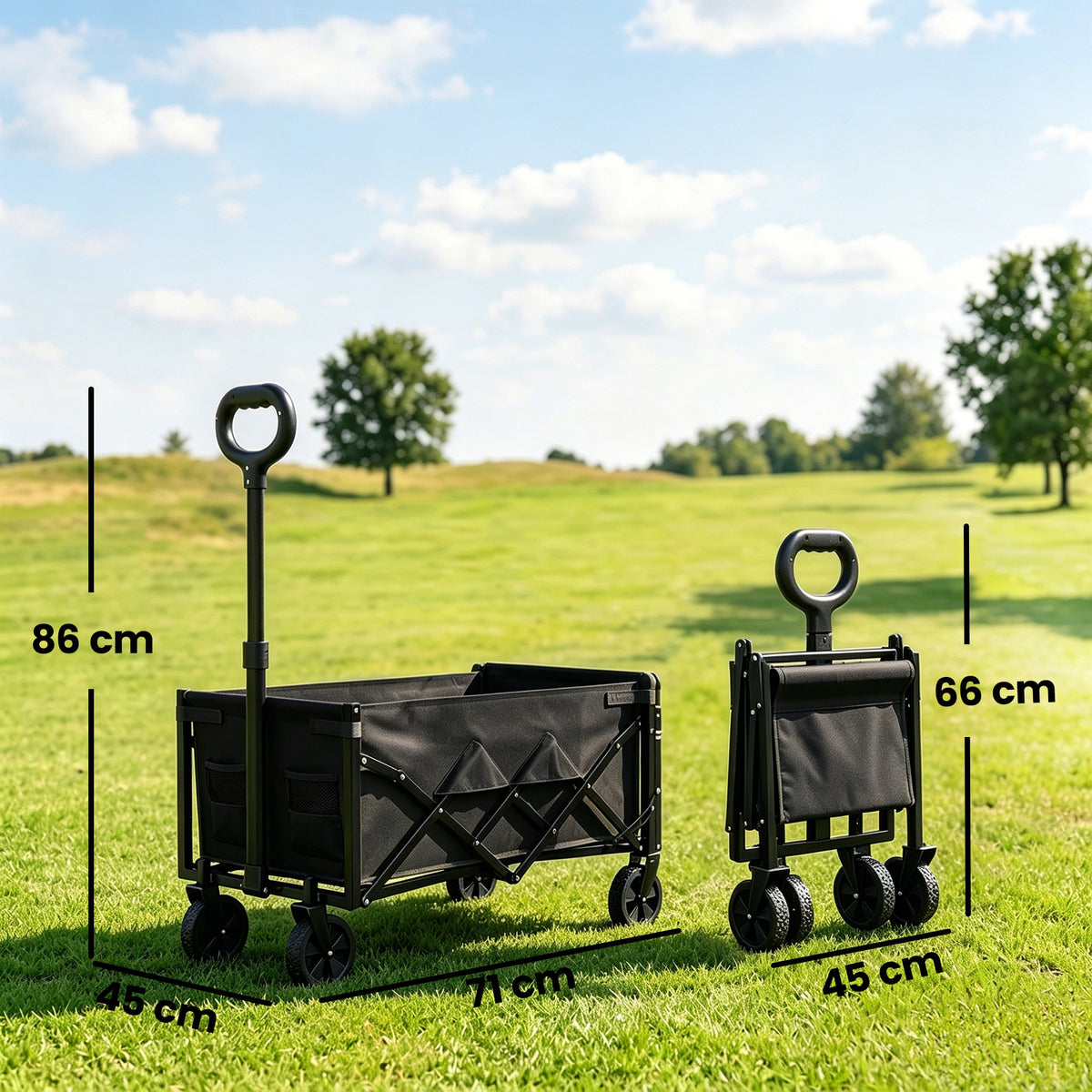 60L Foldable Festival Trolley on Wheels, Collapsible Wagon Cart with Drop-Down Tailgate, Adjustable Handle, Black