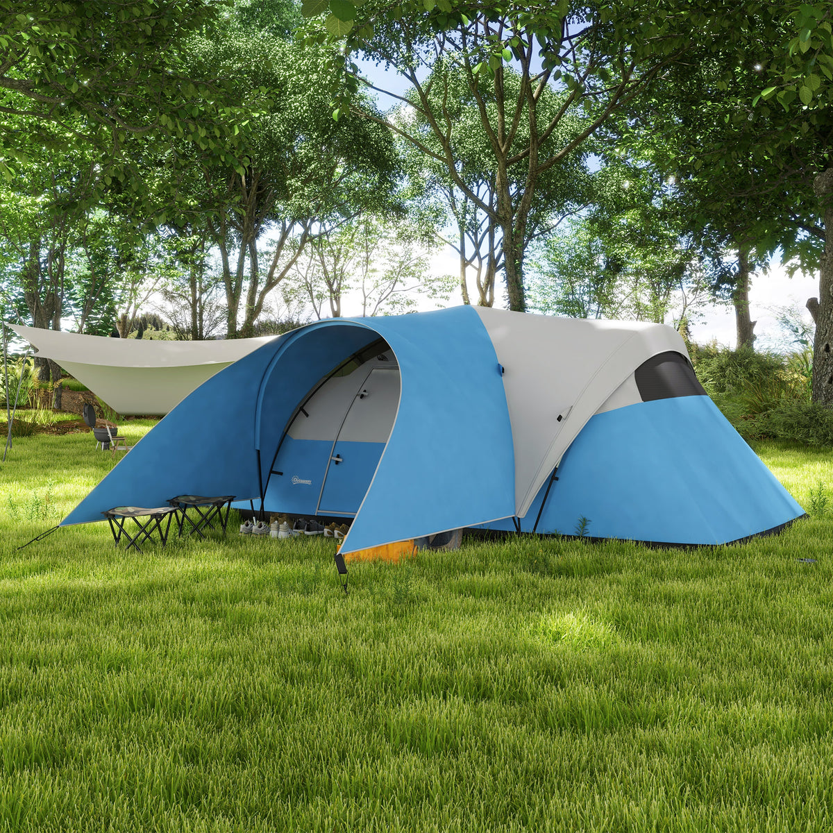 3000mm Waterproof Camping Tent for 5-6 Man, Family Tent with Porch and Sewn in Groundsheet, Portable with Bag, Blue