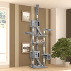 Floor to Ceiling Cat Tree for Indoor Cats, 240-260cm, Adjustable Height - Light Grey