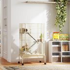 4-Level Rolling Small Animal Cage, Rabbit Cage with 3 Ramps, Water Bottle, Food Dish, 15cm Deep Tray, Beige