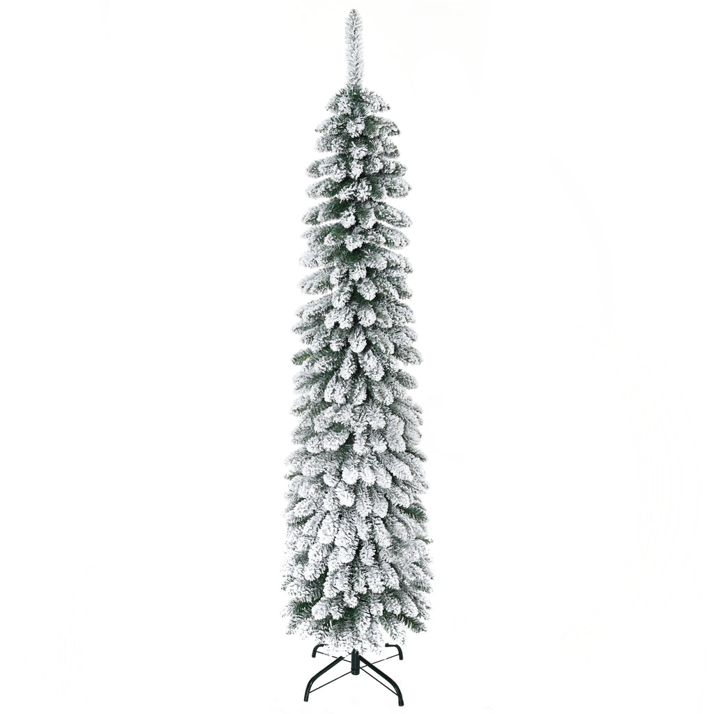 Künstlicher Weihnachtsbaum, schneebedeckt, schmales Design, feuerfest, 180 cm, Grün/Weiß