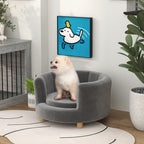 Haustierbett für Hunde und Katzen, Holzbeine, erhöht, Flanellbezug, abnehmbares Kissen, Grau