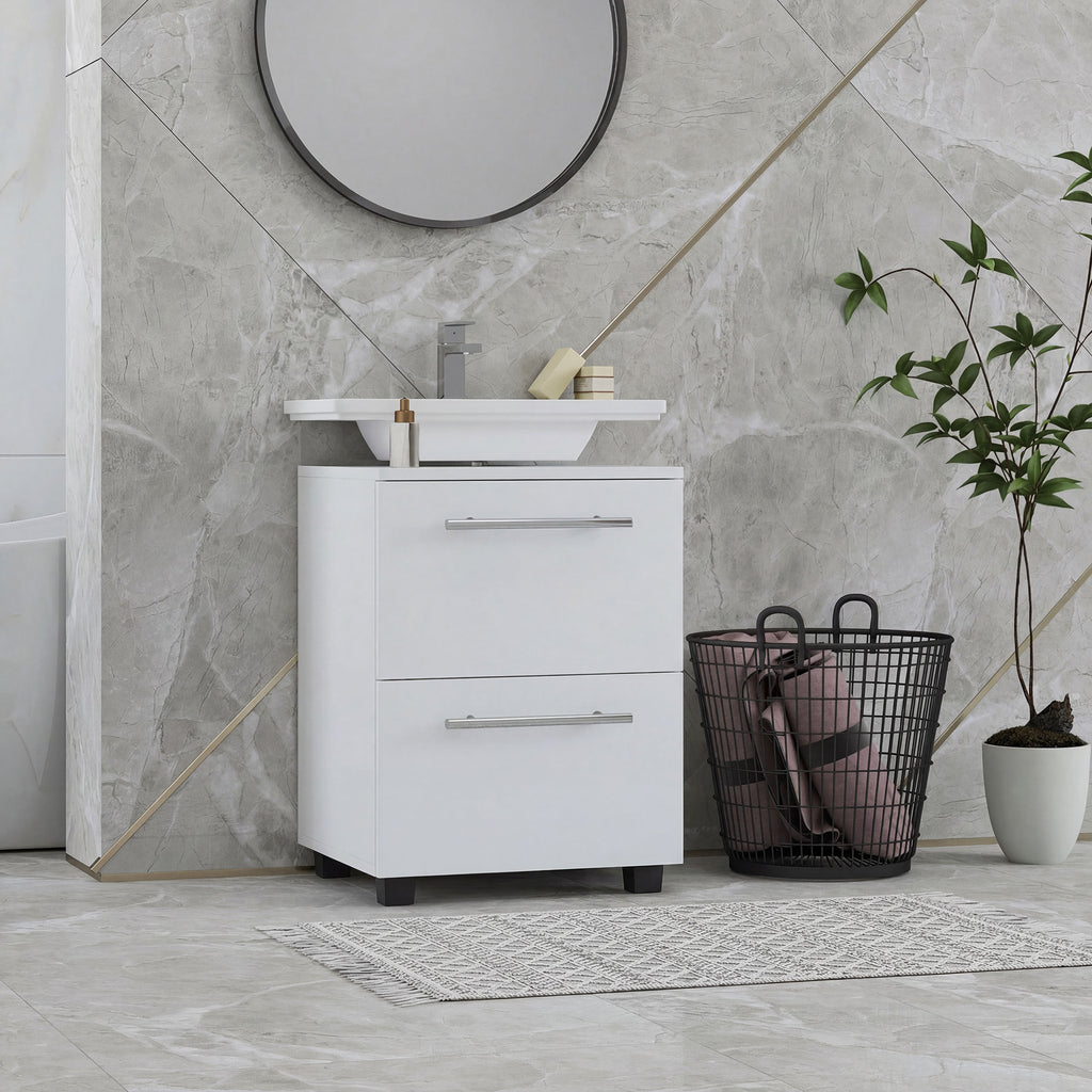 Badezimmerschrank, Waschbecken-Kommode mit Schublade, kompakt, Spanplatte, Wei?