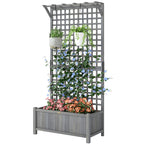Raised Bed with Drainage Holes, Wood Planter with Trellis for Climbing Plants to Grow Vegetables, Flowers, Dark Grey