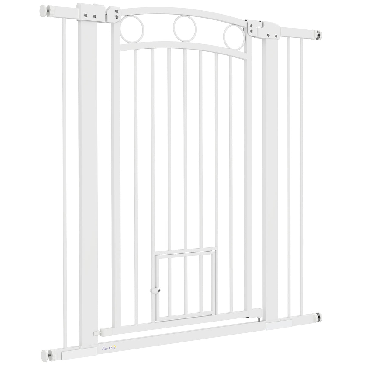 106cm Tall Dog Gate with Cat Door, 7cm and 14cm Extensions, for Stairs, Doorways, 76-104cm Width