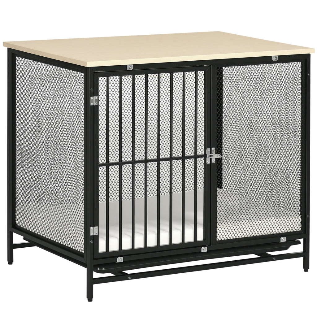 Hundekäfig, Hundebox, wasserabweisende Matte, herausnehmbare Bodenwanne, verriegelbar, Schwarz, 80 x 55 x 71 cm