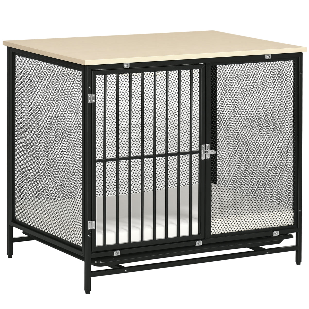 Hundekäfig, Hundebox, wasserabweisende Matte, herausnehmbare Bodenwanne, verriegelbar, Schwarz, 80 x 55 x 71 cm