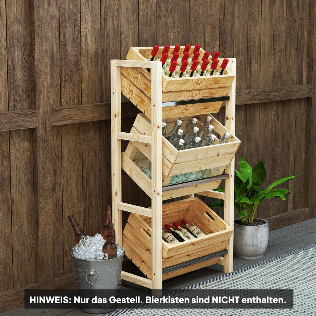 Getr?nkekistenregal f¨¹r 3 Getr?nkekisten Getr?nkeregal Holz Kistenregal mit 3 Ebenen 56 x 32 x 112 cm Naturholz