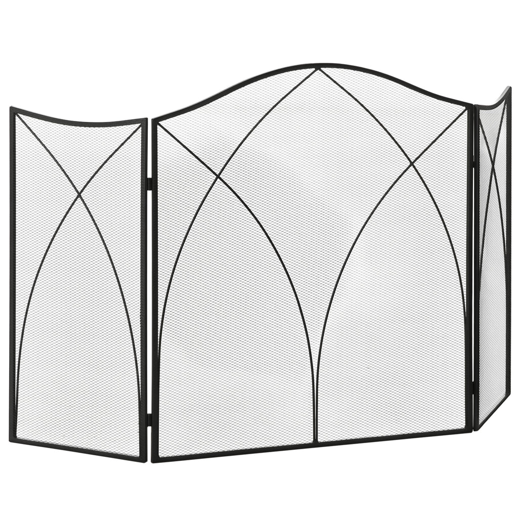 Funkenschutz für Kamine, dreifach faltbar, Metallstruktur, Beschichtung, 108x2x76 cm, Schwarz