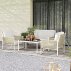 Gartenmöbel Set aus Polyrattan Lounge-Set mit 2er Sofa Sessel Glastisch Kissen 4 Personen Braun+Grau