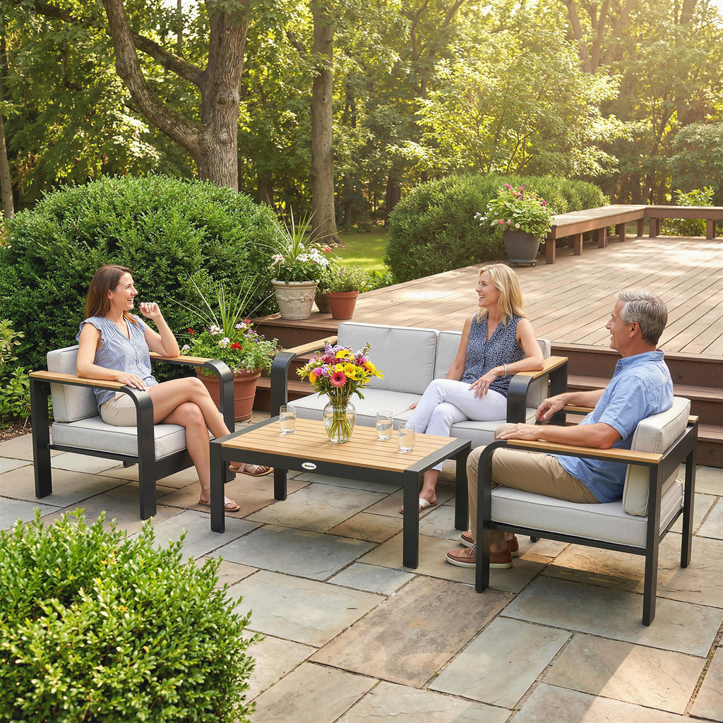 Gartenmöbel Set Aluminium Sitzgruppe für 4 Personen Wasserabweisend extra tiefe mit 2er Sofa 2 Sessel Beistelltisch