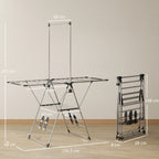 Wäscheständer faltbar Standtrockner mit verstellbare Flügel, Schuhhaltern, Edelstahl, 156,5 x 68 x 192 cm, Silber