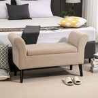 Polsterbank mit Stauraum, Truhenbank mit Armlehnen, 46 cm Sitzhöhe, samtartiges Polyester, 111,5 x 41 x 65 cm, Beige