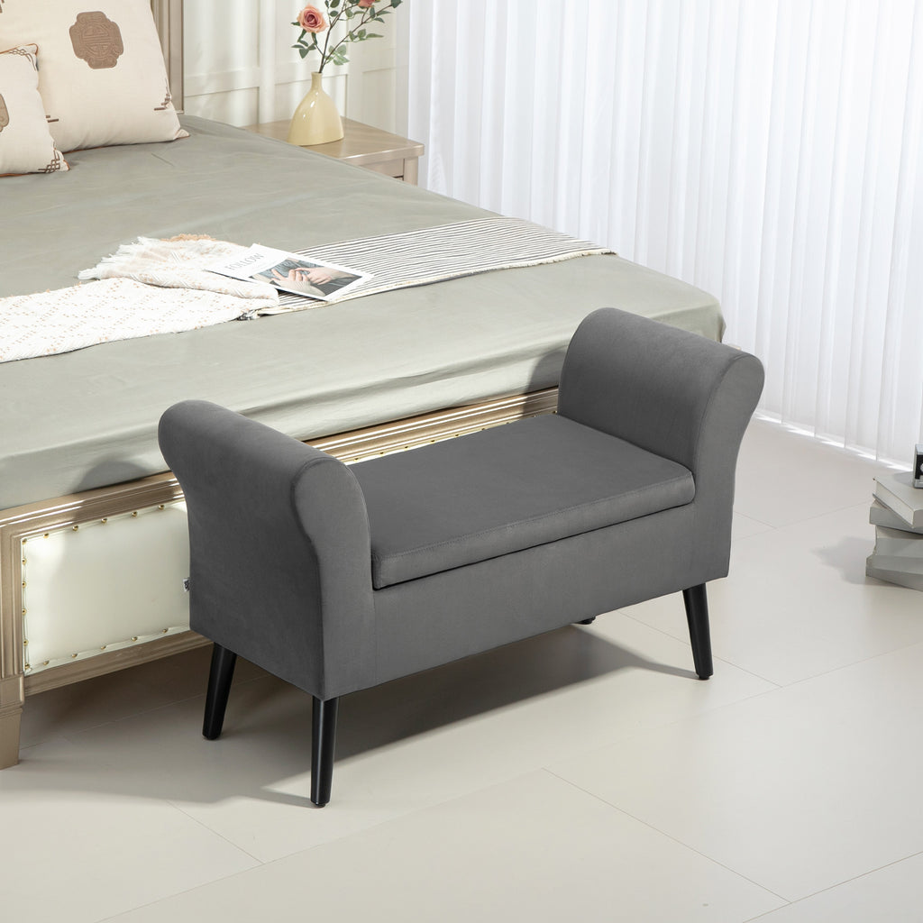 Polsterbank mit Stauraum, Truhenbank mit Armlehnen, 46 cm Sitzh?he, samtartiges Polyester, 111,5 x 41 x 65 cm, Dunkelgrau