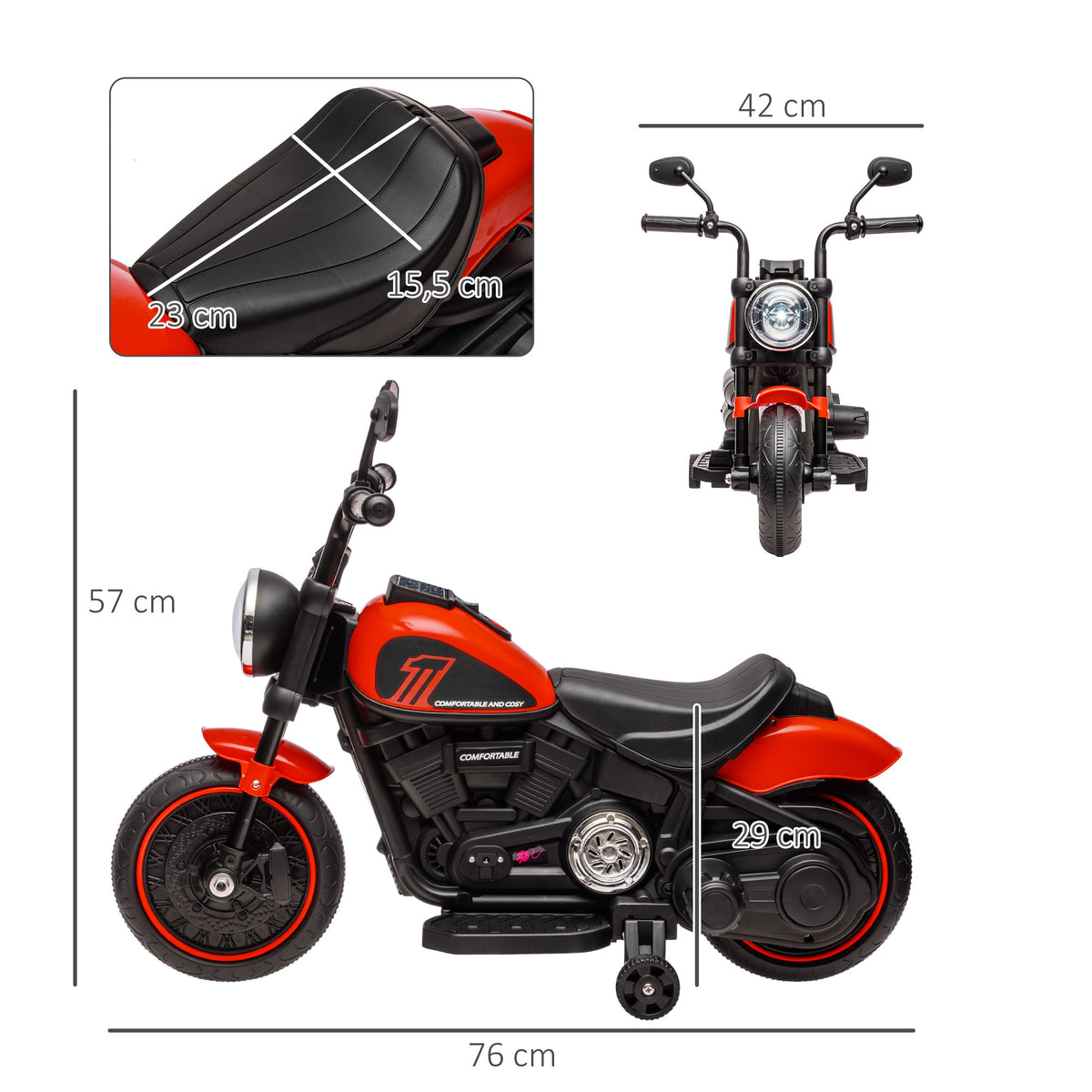 Elektro-Kindermotorrad mit Scheinwerfer, abnehmbare St¨¹tzr?der, 76x42x57 cm, Rot/Schwarz