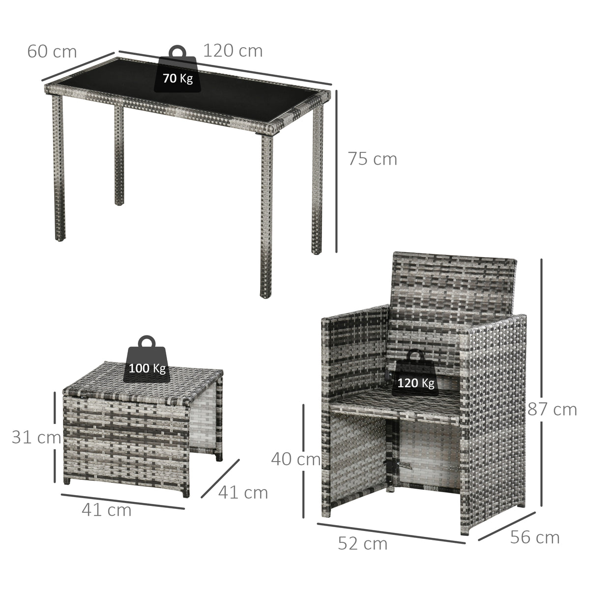 Polyrattan Sitzgruppe für 4 Personen Essgruppe Gartenset Garnitur mit Kissen, Grau