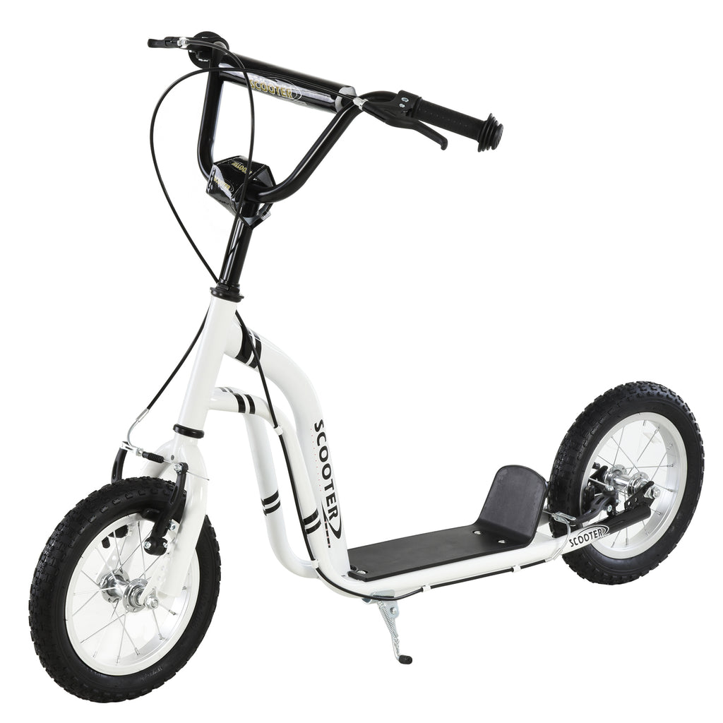 Teen Kids Stunt Scooter w/ Adjustable Handlebar, 12 Inch Rubber Tyres, Dual Brakes, White