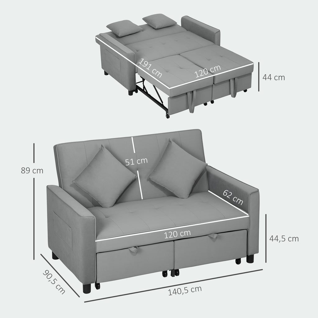 4-in-1 Sofa, Verstellbare Couch, Sofabett, mit Kissen, Stoffbezug, f¨¹r Wohnzimmer, Schlafzimmer, Grau
