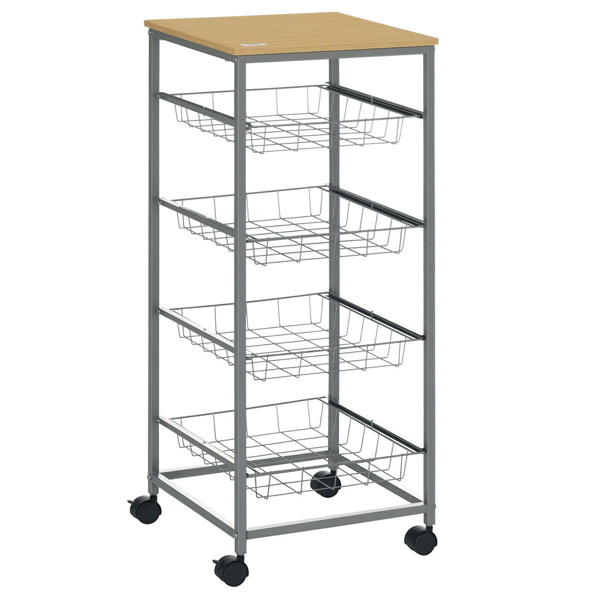 5 Tier Rolling Kitchen Trolley Storage Cart with 4 Wire Baskets Lockable Wheels 36.5L x 36.5W x 89H cm