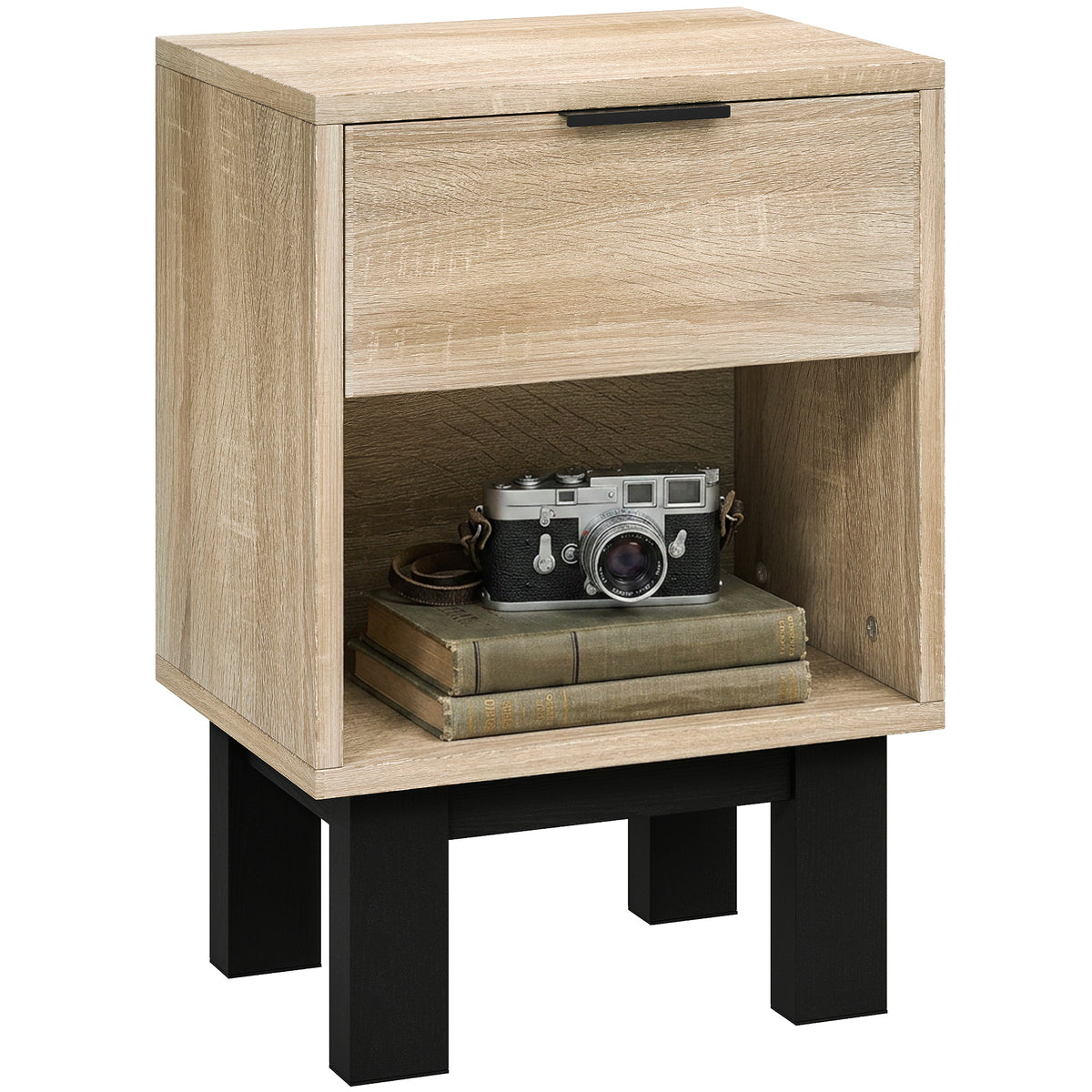 Nachttisch, Nachtschrank mit Schublade, offenes Fach, Nachtkommode f¨¹r Schlafzimmer, Wohnzimmer, 35 x 26 x 50 cm, Eiche