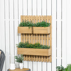 Wall-mounted Wooden Garden Planters with Trellis, Drainage Holes and 3 Planter Boxes for Patio, Natural