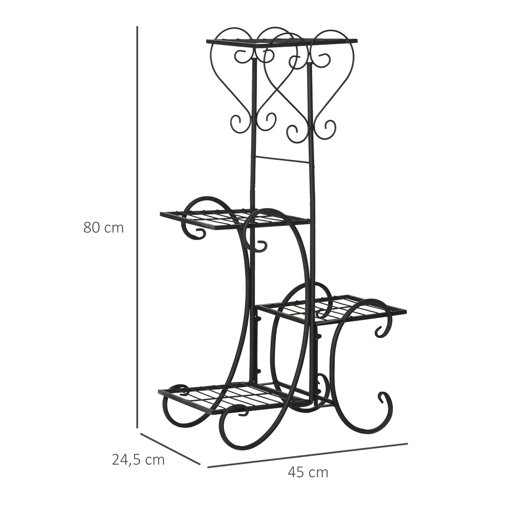 Blumenständer Blumenregal aus Metall 4 Ebenen Pflanzenregal Blumentreppe Blumenständer für innen und außen Garten Balkon Schwarz 45 x 24,5 x 80 cm