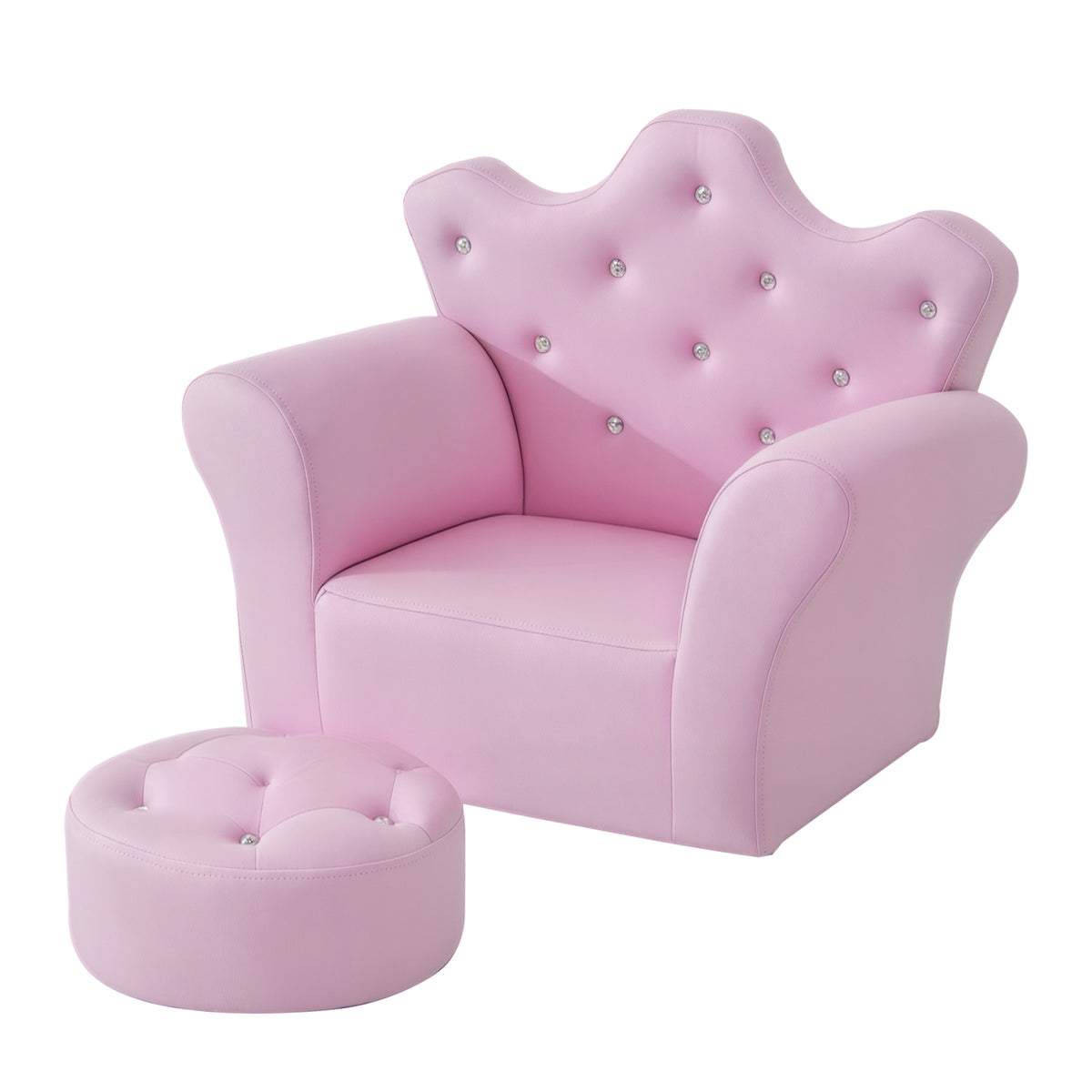 Children Kids Sofa Set Armchair Chair Seat with Free Footstool PU Leather for Girls 58L x 40.5W x 49H cm Pink