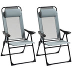 Folding Garden Chairs Set of 2, Portable Outdoor Patio Recliner Camping Chair with Adjustable Backrest, Grey