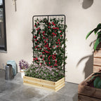 Hochbeet mit Rankgitter, Innenfutter aus Vlies, Naturholz, Stahl, 80x38x145 cm, Schwarz
