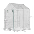  Walk In Greenhouse with 2 Tier Shelf, Portable Gardening Plant Grow House Tomato Greenhouse with Roll up Zip Panel Door, Reinforced PE Cover, 143 x 143 x 195cm, Green