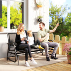 3-Seat Glider Rocking Chair for 3 People Garden Bench Patio Furniture Metal Frame, Black