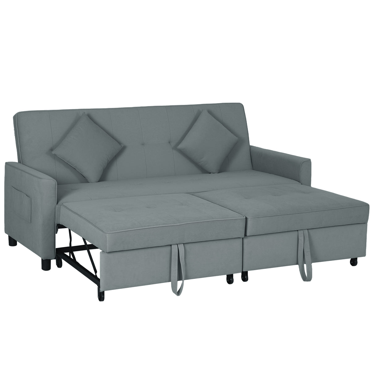 Sofabett, verstellbare 3-Sitzer-Couch mit Bettfunktion, Schlafsofa mit ausziehbarem Bett, Kissen, Grau