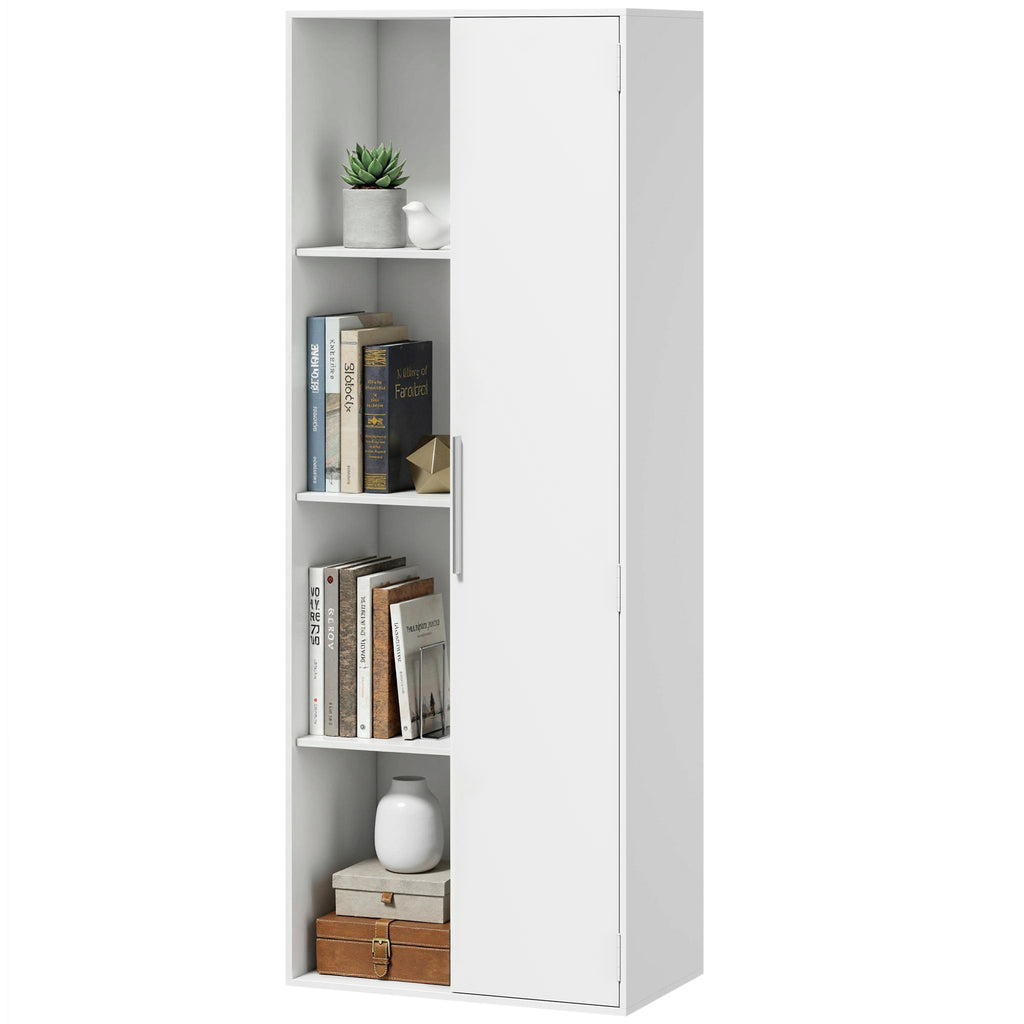 4-stöckiges Bücherregal mit verstellbaren Regalböden, Regal mit Schrank und Türen für Wohnzimmer, Arbeitszimmer, Weiß