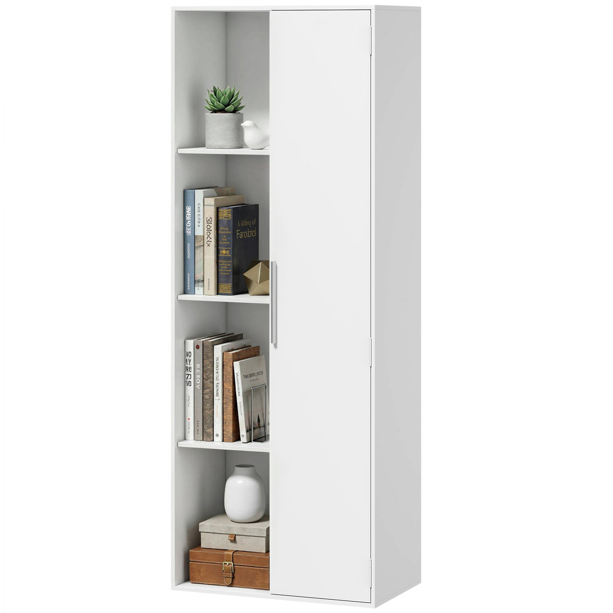 4-stöckiges Bücherregal mit verstellbaren Regalböden, Regal mit Schrank und Türen für Wohnzimmer, Arbeitszimmer, Weiß