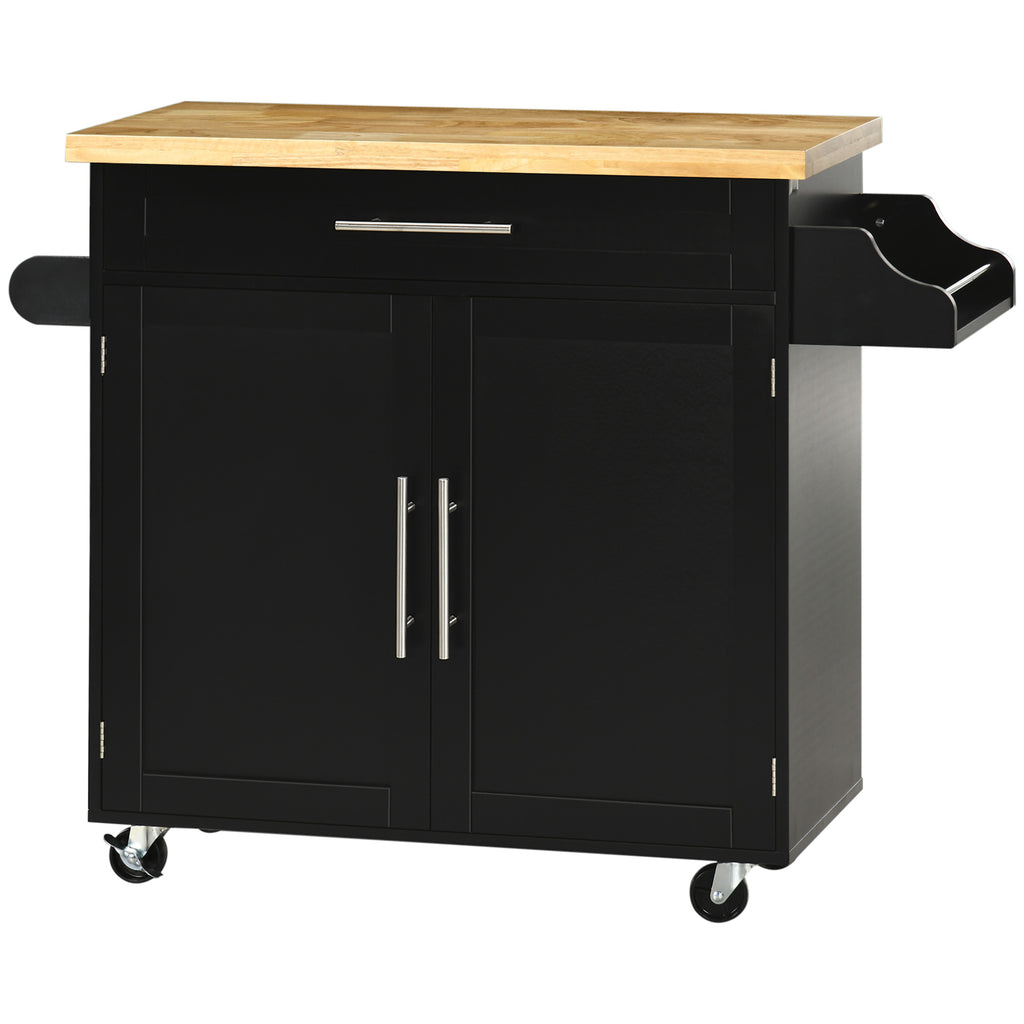 Küchenwagen Servierwagen Kücheninsel, 1 Gewürzregal, 1 Handtuchhalter, 109 cm x 40 cm x 89 cm, Schwarz