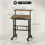 chreibtisch H?henverstellbar K¨¹chentisch mit Regal, Rollen, Computertisch Rustikal Braun 60 x 60 x 70,5-120 cm