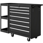 Lockable Steel Tool Chest on Wheels, 7 Drawer Tool Box with Handle for Workshop, Garage, Black