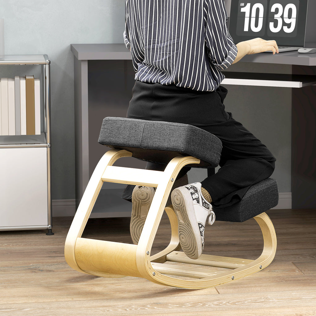 Kniestuhl, ergonomischer Sitzhocker, Polsterhocker f¨¹r gesunde Sitzhaltung, Birkenholz, 120 kg belastbar, Schwarz