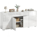 Hochglanz-Sideboard, moderne Kommode mit 4 Türen und verstellbaren Einlegeböden, Soft-Close-Funktion, Weiß