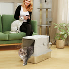Katzentoilette, Edelstahl, XL-Innenraum, mit Schaufel, Hellgrau