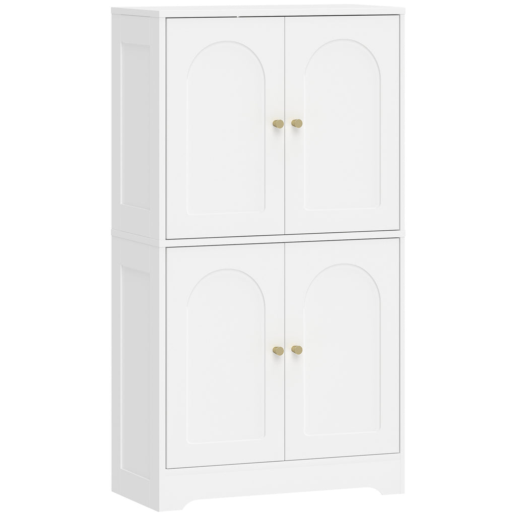 Küchenschrank, Hochschrank mit 2 verstellbaren Regalböden, Küchenbuffet mit 4 gewölbten Türen 60 x 30 x 110 cm, Weiß