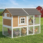 Hühnerstall Hühnerhaus mit Auslauf Nistkasten herausziehbarem Tablett Asphaltdach für 4 Hühner 200x104x145cm Holz Braun