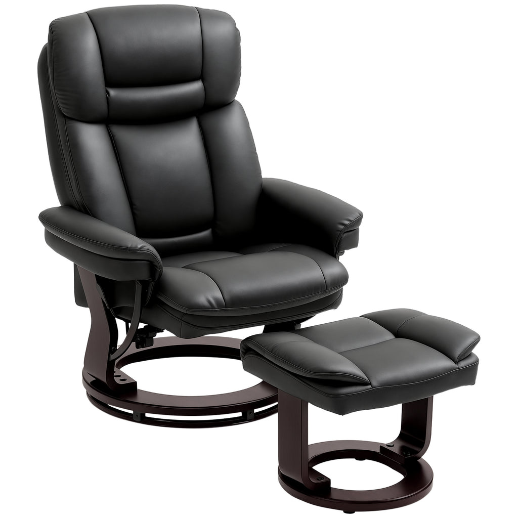 Relaxsessel mit Fußhocker, Verstellbarer Sessel, Kunstleder-Bezug, Polstersessel mit klappbarer Rückenlehne, Schwarz