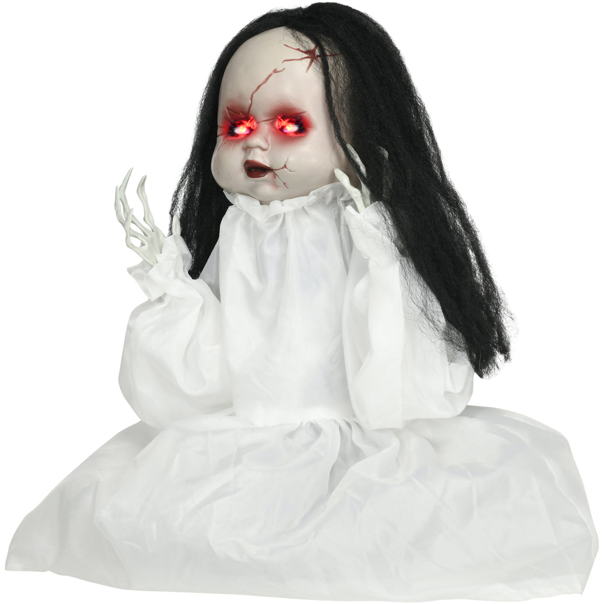 Halloween-Dekoration Horrorpuppe, LED-Augen, heult, springt hoch, Geräusch- & Bewegungssensor, 60 cm