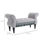 Sitzbank Polsterbank mit Samt-Bezug, Armlehne Bettbank mit Holzrahmen, Schuhbank für Schlafzimmer, Wohnzimmer, Flur 117 x 40 x 58 cm Hellgrau