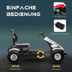 Gokart Tretauto mit Handbremse, verstellbarem Sitz, Vor- und Rückwärtsgang, bis 50kg für Kinder 5-12 Jahren Weiß