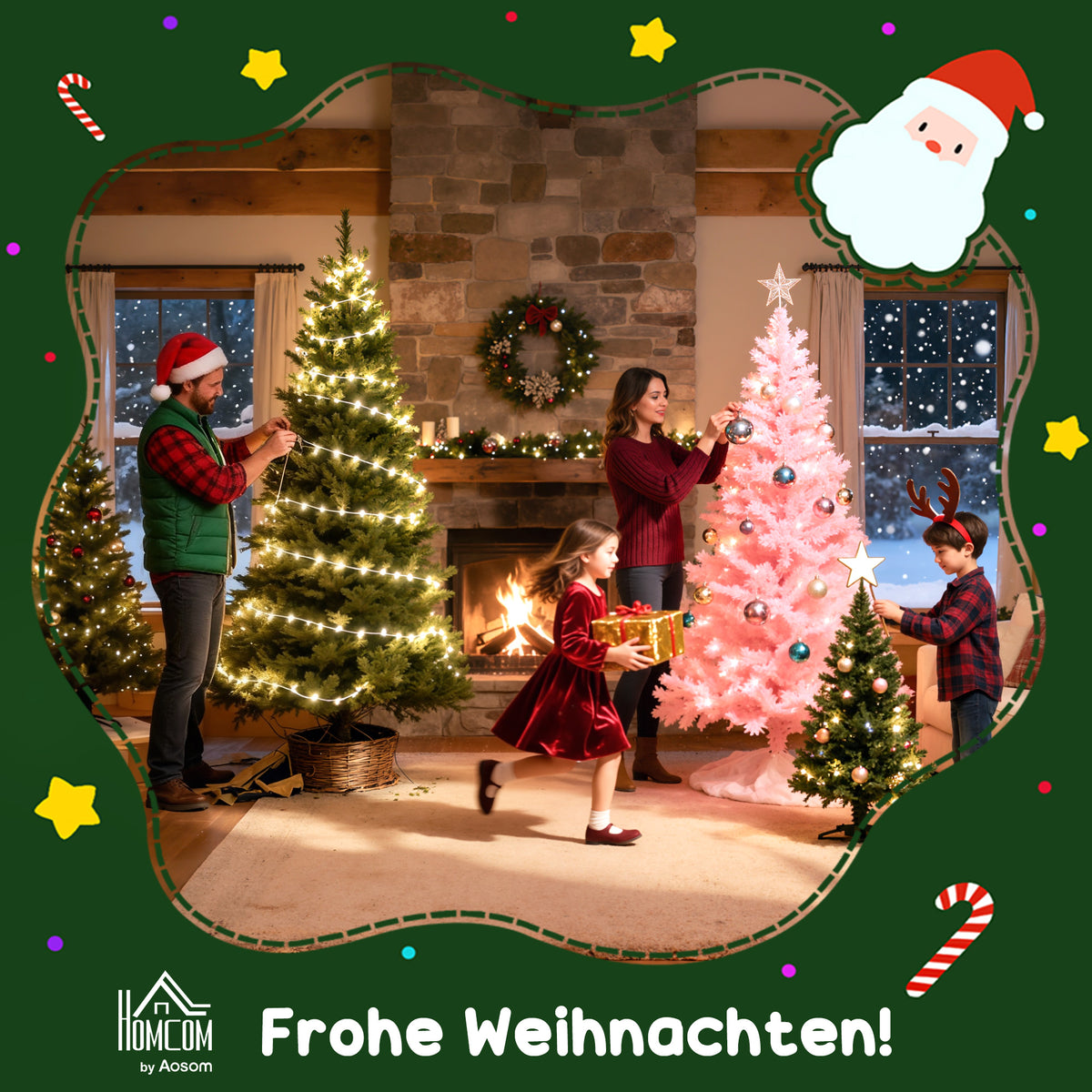 2-er Set Weihnachtsbäume, Künstlicher Mini-Christbaum mit LED-Lichtern, Kunststoff, Metall, Ø33 x 75 cm, Grün