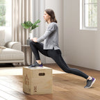 3-in-1 Wooden Plyo Box, Plyometric Jump Box with Handle Openings for Home Gym, 12" x 14" x 16", Natural