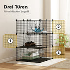 Indoor Cat Cage DIY Customizable 3-Tier Indoor Cat Enclosure with 3 Doors and Hammock 105 cm Black