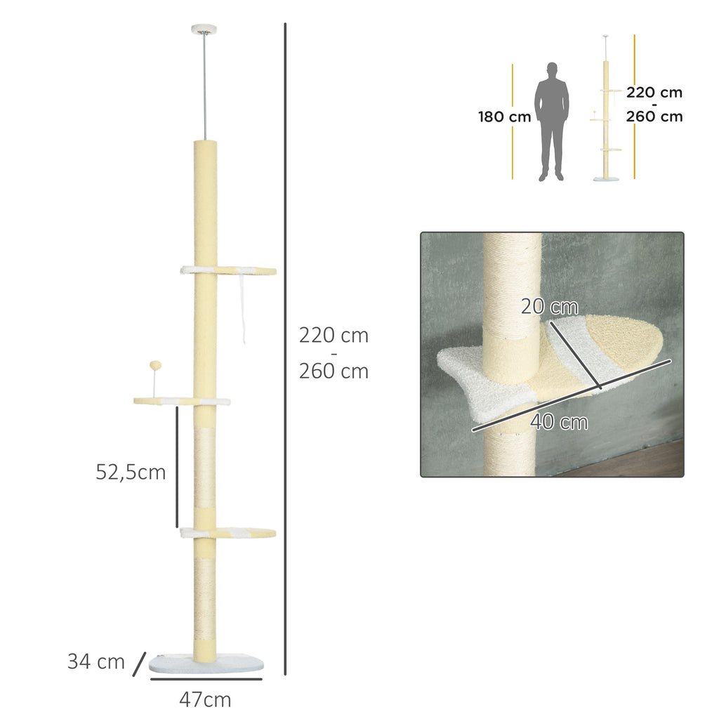 260cm Adjustable Floor-To-Ceiling Cat Tree w/ Anti-Tipping Kit, Toy Ball